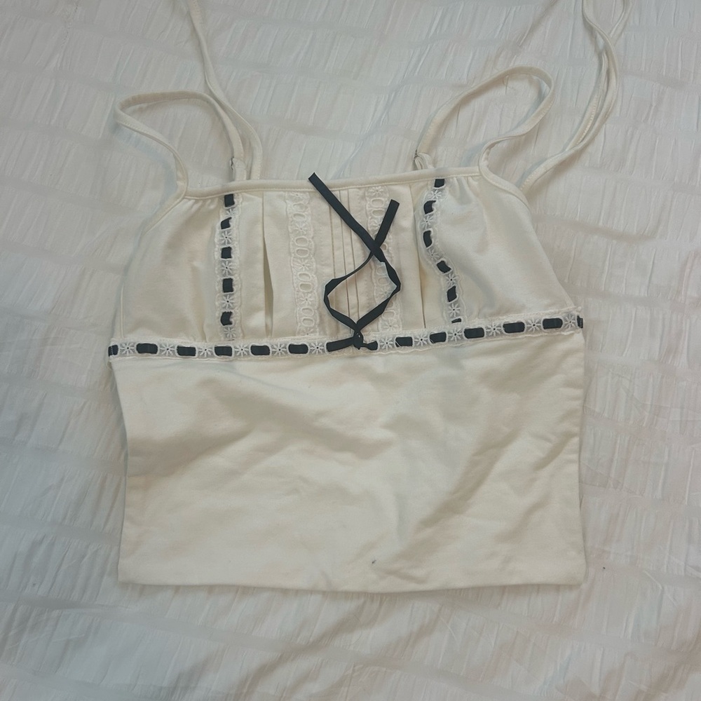 Edikted Cream Smocked Tie Front Camisole